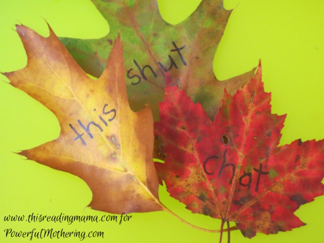 writing phonics words on fall leaves