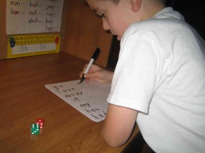 writing sight words after rolling dice