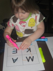 coloring her letters