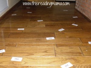 sight word cards on floor