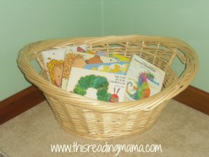basket for board books, preschoolers