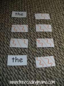 memory match with sight words