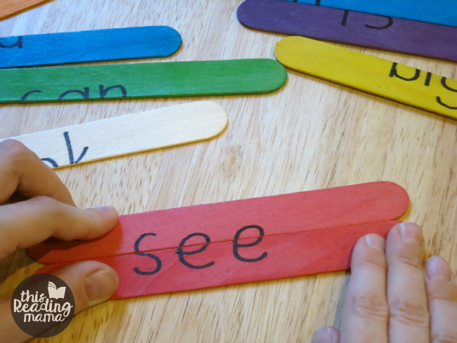 working the sight word puzzles with craft sticks