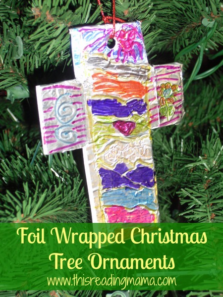 Foil Wrapped Christmas Tree Ornaments {This Reading Mama}