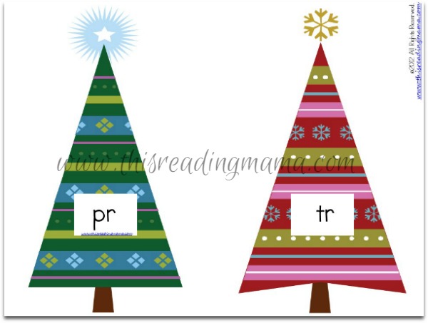 consonant blends Christmas trees for r-blends