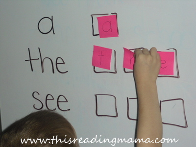 photo of using post-it notes to spell sight words