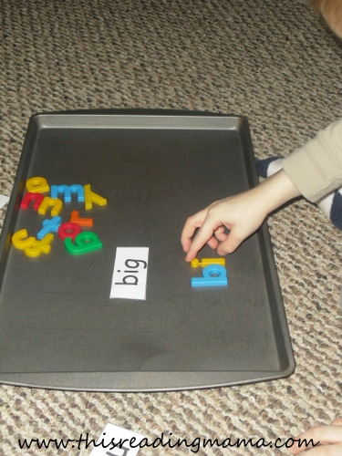 build a word with magnetic letters {This Reading Mama}