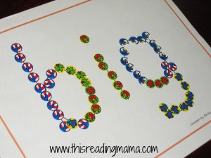 photo of using stickers to spell sight words