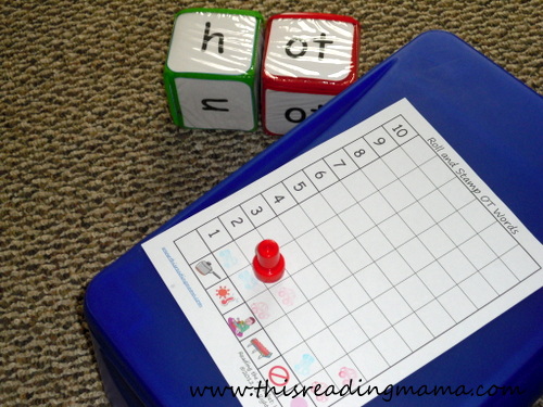 Roll an OT Family Word Activity with photo stacking blocks