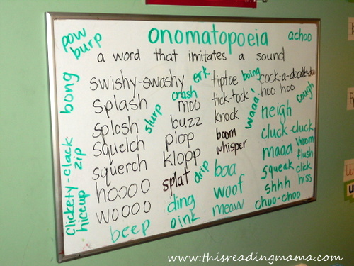 photo of listing onomatopoeias from read alouds | This Reading Mama