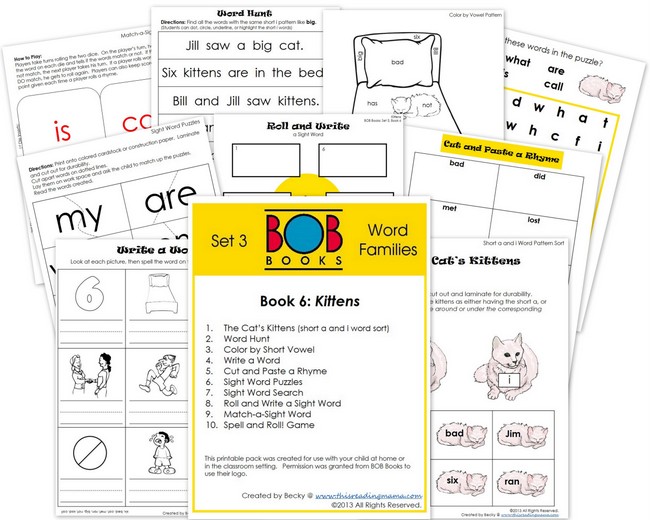 FREE BOB Book Printable Pack for Set 3, Book 6 | This Reading Mama