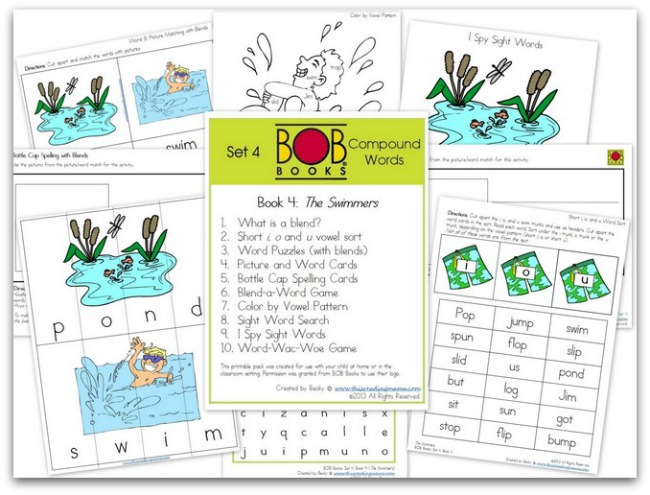 FREE BOB Book Printables for Set 4, Book 4 (The Swimmers) | This Reading Mama