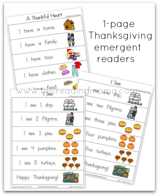 FREE 1-page Thanksgiving Emergent Readers | This Reading Mama