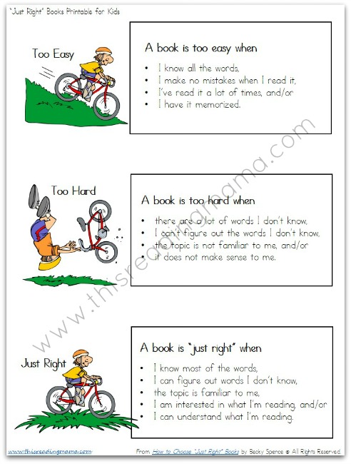 FREE Printable for Helping Kids Find "Just Right" Books | This Reading Mama