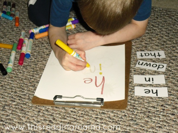 using color wonder markers to write sight words