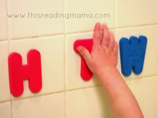 playing with letters in the tub
