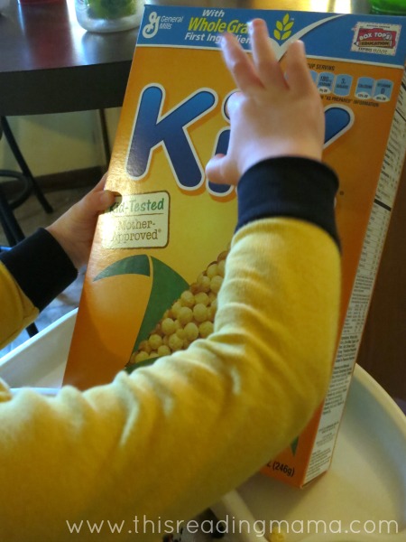 naming letters on the cereal box
