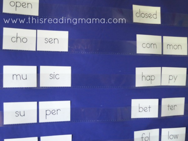 open and closed syllables on the pocket chart