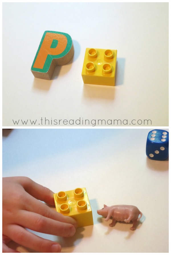 matching letters to letter sounds with LEGO bricks