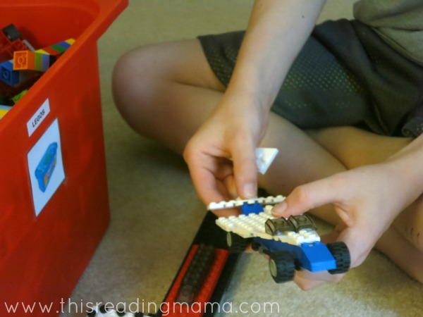 buillding with LEGO bricks during read aloud time