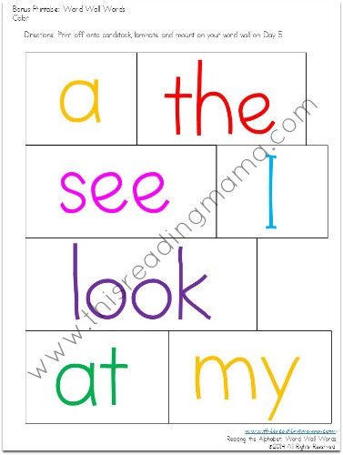 printable sight word cards from Reading the Alphabet Bundle Pack