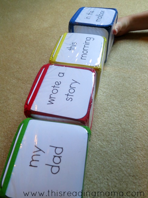 rolling and making sentences with cubes