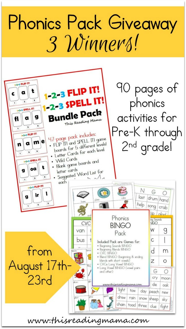 Phonics Pack Giveaway - August 17-23 | This Reading Mama