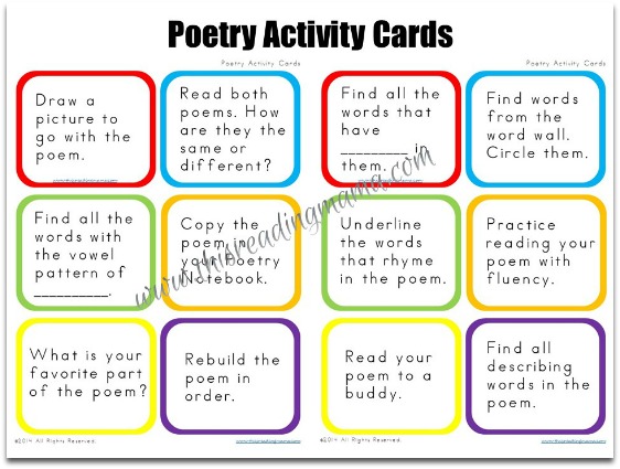 Poetry Activity Cards ~ Great for extending ANY poem!