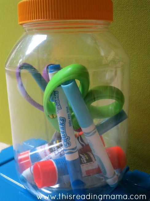 empty jars are the perfect way to transport school supplies