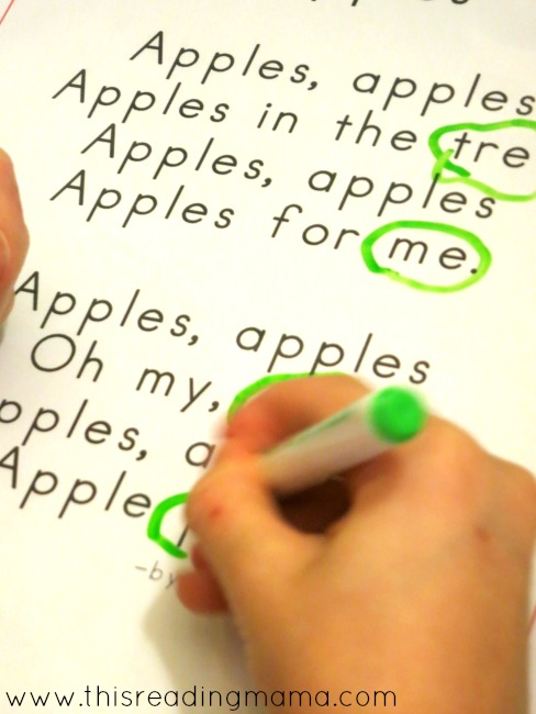 find and circle the rhyming words in the apple poem