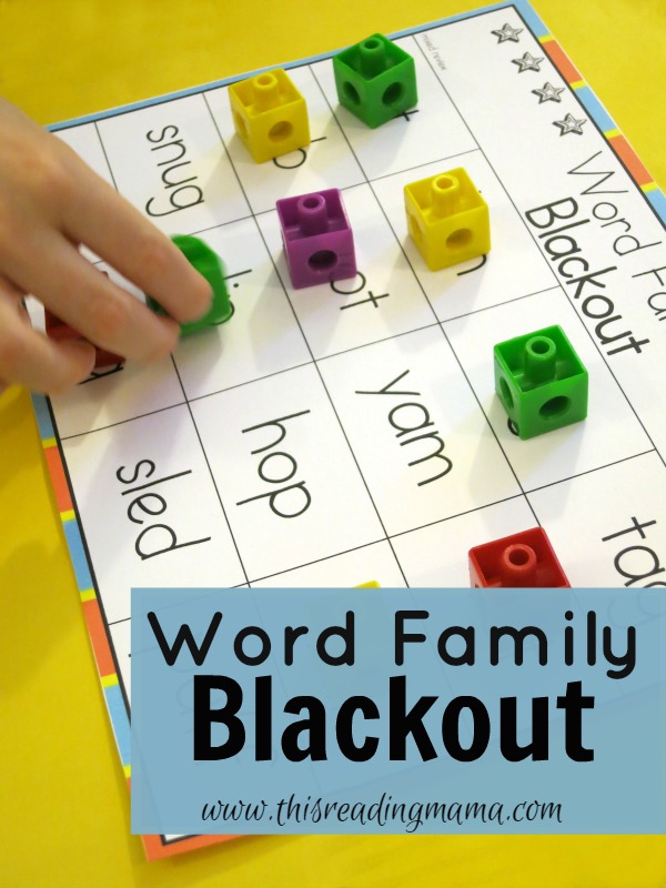 Word Family Blackout {FREE} ~ features 21 common short vowel word family patterns This Reading Mama