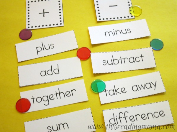 vocabulary words for addition and subtraction