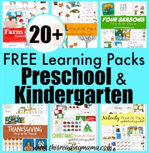 More than 20 FREE Learning Packs for Preschool - Kindergarten smaller - This Reading Mama