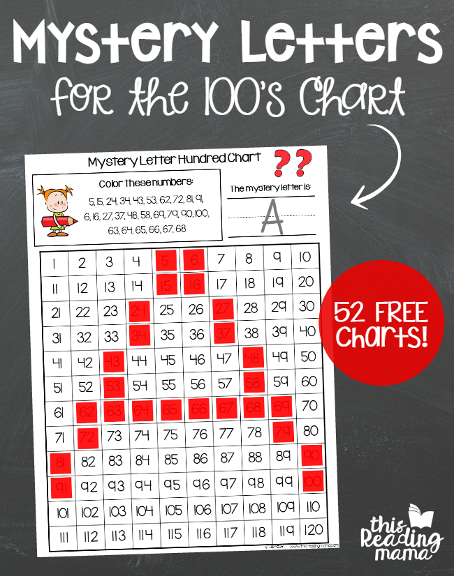 Mystery Letters for the 100s Chart - 52 FREE Charts - This Reading Mama