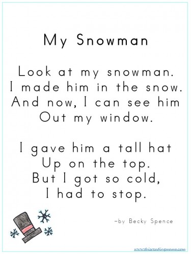 My Snowman Poem by Becky Spence