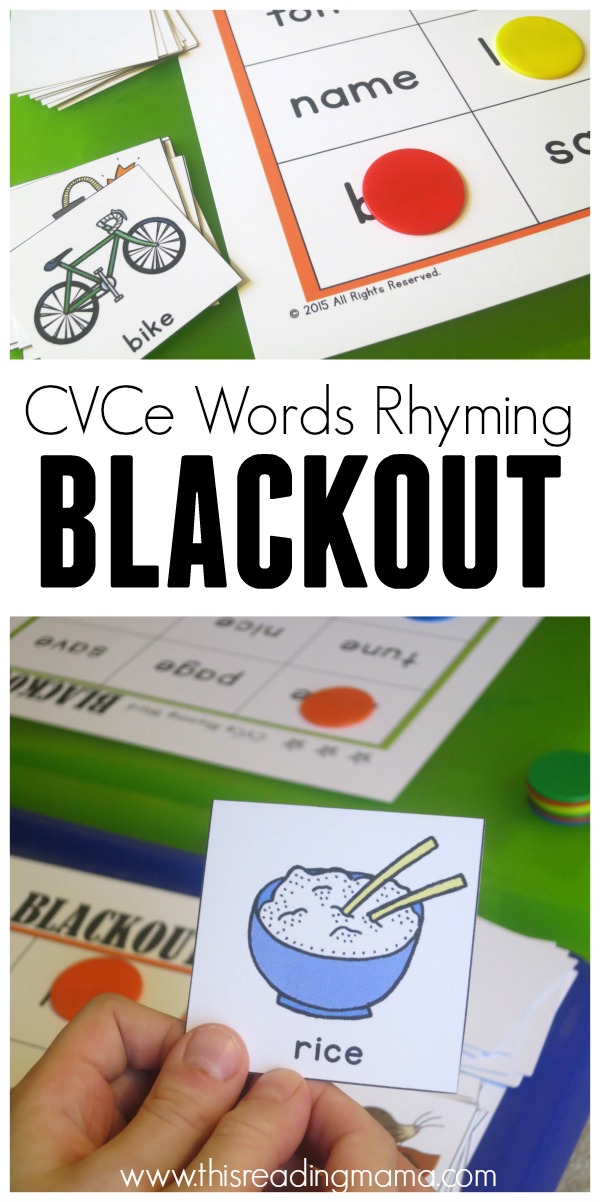 CVCe Words - FREE Rhyming Blackout - This Reading Mama