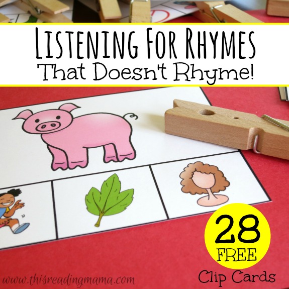 Listening for Rhymes - 28 FREE Clip Cards - This Reading Mama