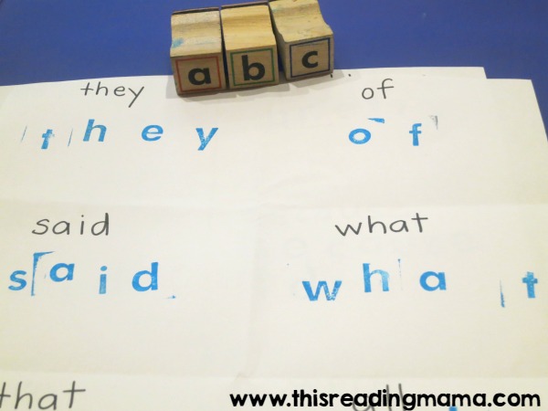 stamping sight words with letter stamps
