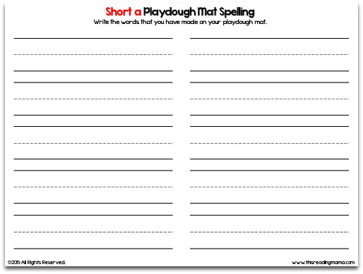 Short Vowel Playdough Mat Recording Sheet