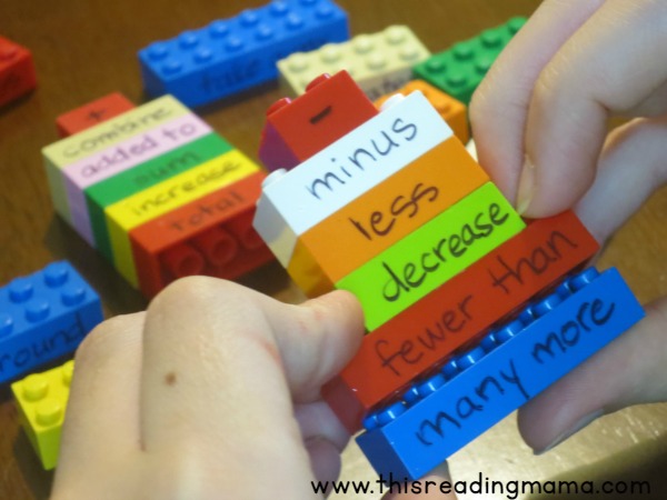 word problem math vocabulary on LEGO bricks