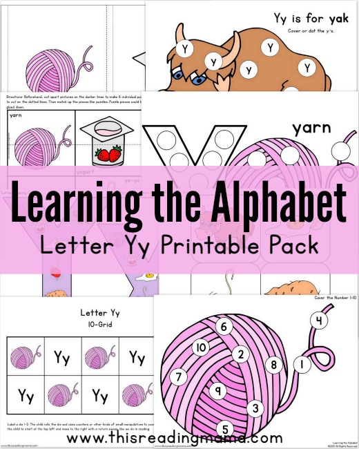 Learning the Alphabet – FREE Letter Y Printable Pack
