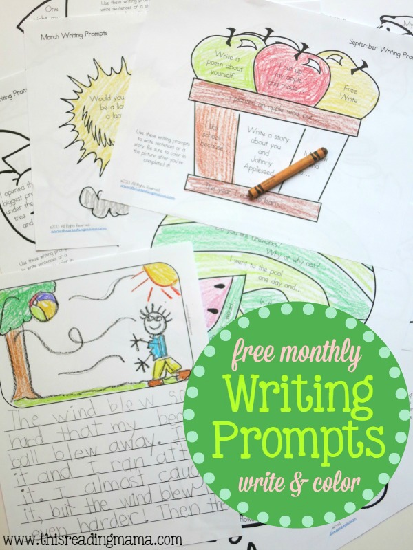 FREE Monthly Writing Prompts - Write and Color by This Reading Mama