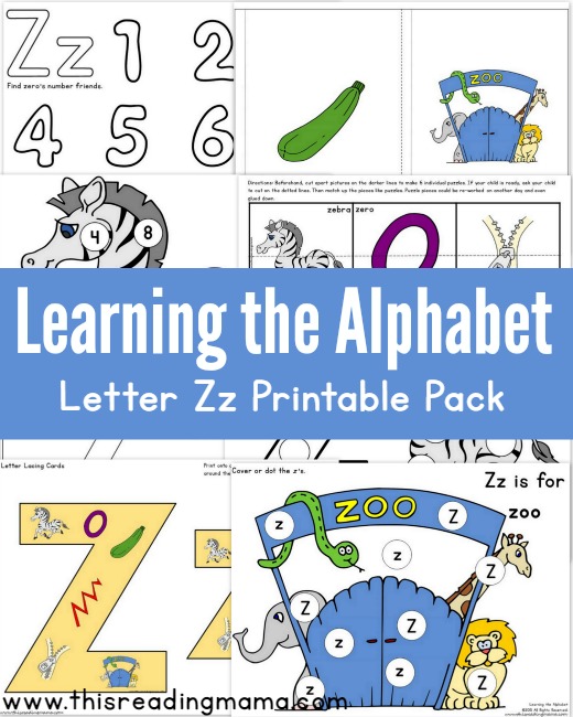 Learning the Alphabet – FREE Letter Z Printable Pack