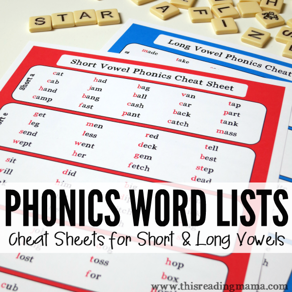 FREE Phonics Word Lists for Short and Long Vowel Patterns from This Reading Mama