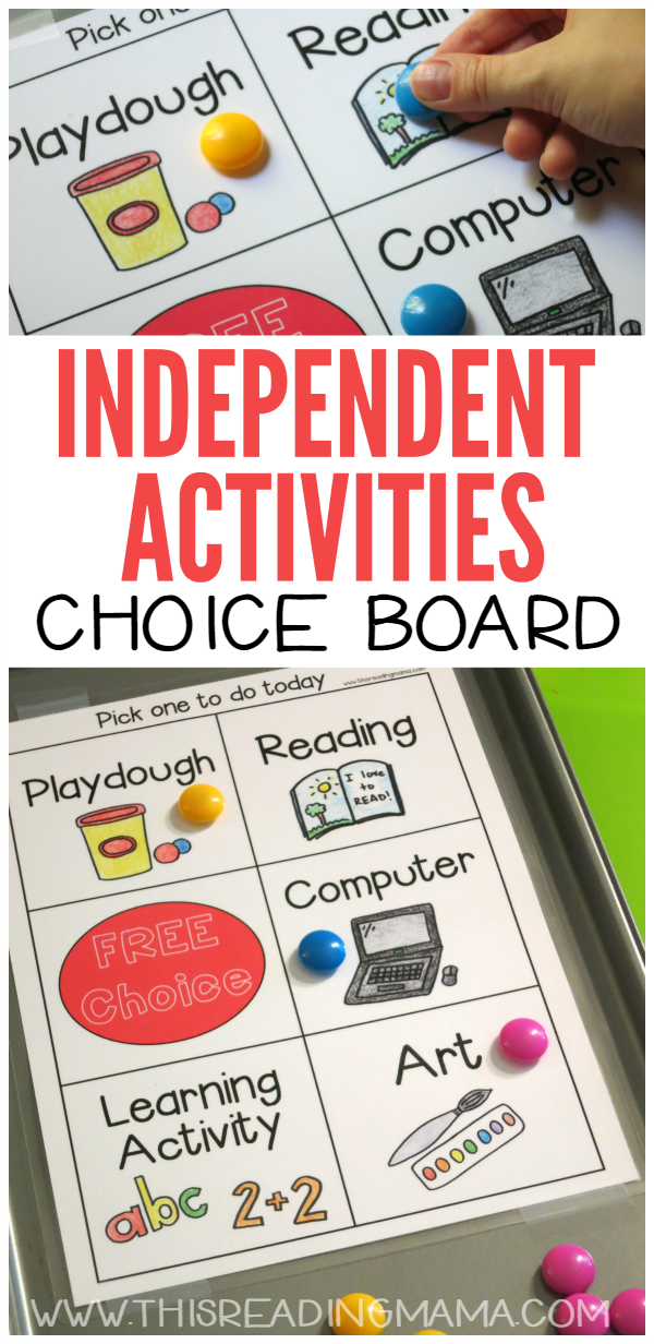 Independent Activities Choice Board - Great for Younger Kids | This Reading Mama