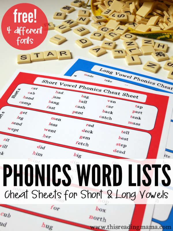 Phonics Word Lists – Cheat Sheets for Short & Long Vowels