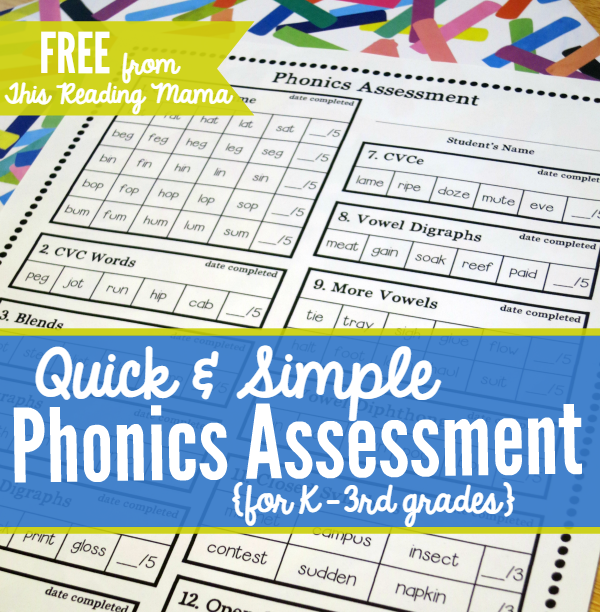 FREE Phonics Assessment for K-3 from This Reading Mama