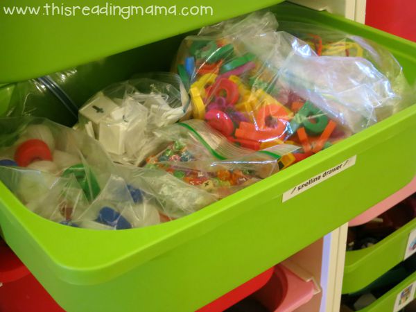 spelling drawer with spelling manipulatives