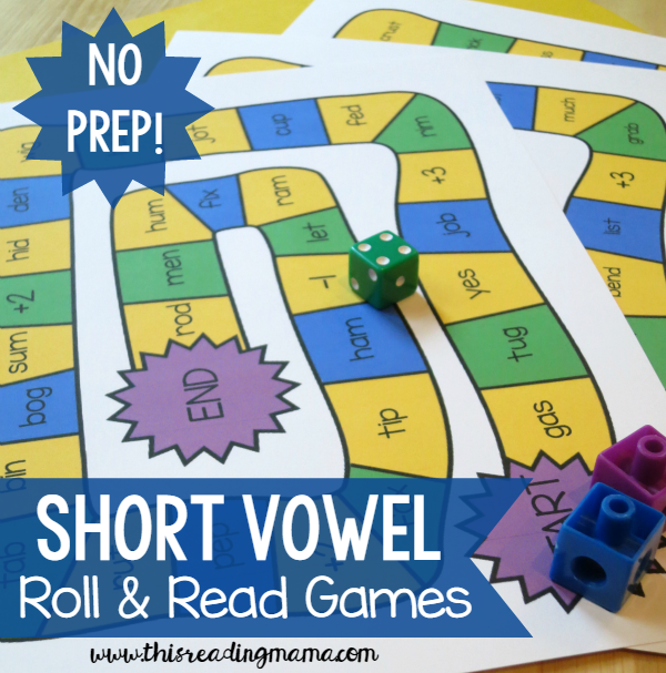 FREE Short Vowel Roll and Read Games from This Reading Mama