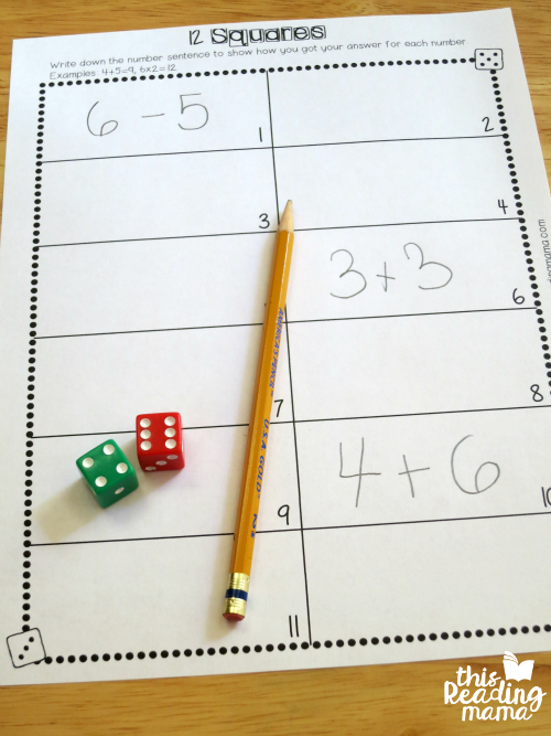 recording sheet for number sentences from math facts